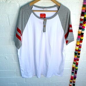 PatPat Striped Half Button White & Red Shirt sz 2XL